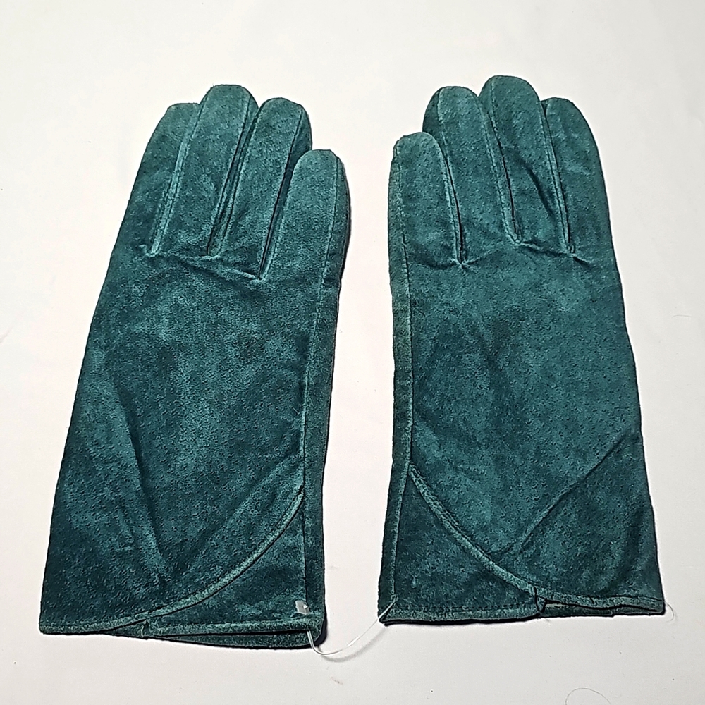 Teal green suede gloves